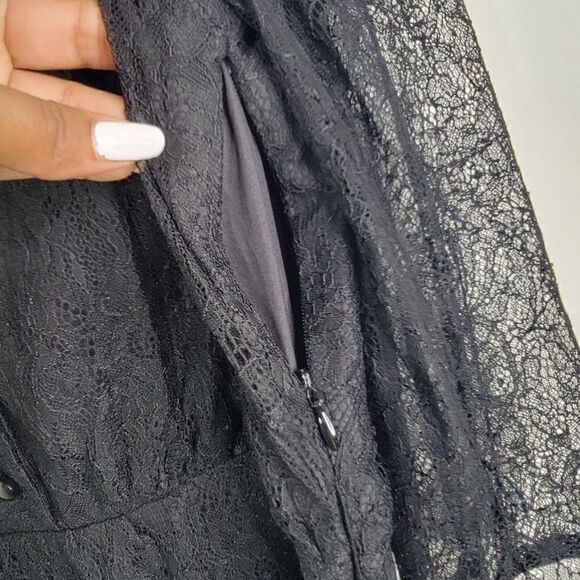 MAEVE ANTHROPOLOGIE Little Black Lace Holiday Party Shift Dress 3/4 Sleeves 6 - Picture 5 of 7